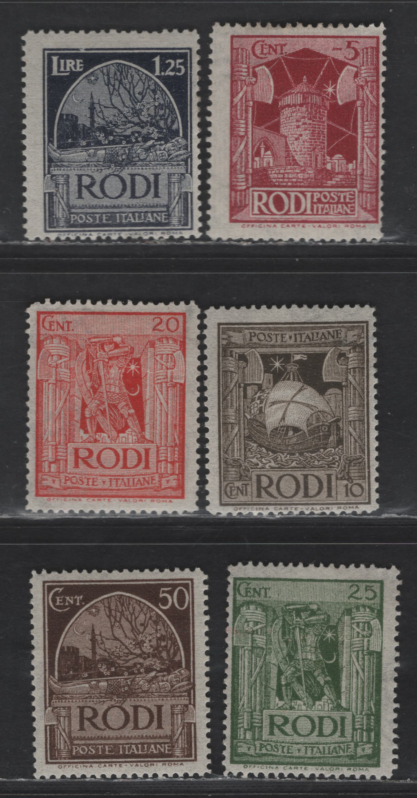 Lot 260 Italy - Rhodes SC#55-58, 60-61 5c - 1.25l Rose Lake - Deep Blue Pictorials, 1932 Imprinted Pictorial Issue, 6 F/VFOG Singles