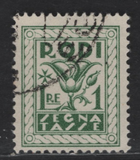 Lot 261 Italy - Rhodes SC#J8 1l Dark Green Rose & Numeral, 1934 Postage Dues, A Very Fine Used Single