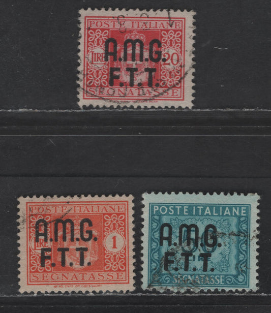 Lot 262 Italy - Trieste SC#J1, J5-J6 1l Red - Orange Rose & Numeral, 1947 Overprinted Postage Dues, 3 Fine/Very Fine Used Singles