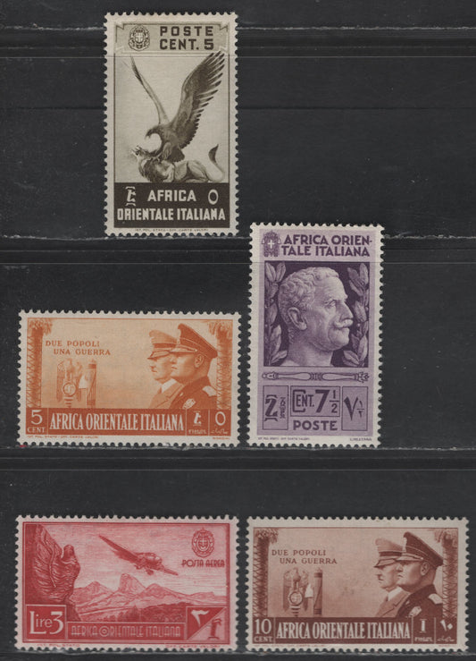 Lot 266 Italian East Africa SC#2-3, 34-35, C8 5c - 3l Brown - Carmine Lake Pictorial & Airmail, 1938 Pictorial - Airmail Issues, 5 VFOG Singles
