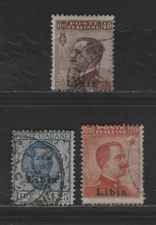 Lot 274 Italy SC#7, 9, 63 20c - 1.25l Brown Orange - Blue & Ultramarine Victor Emmanuel, 1912-1922 Overprinted Victor Emmanuel Issues, 3 Very Good/Fine Used Singles, Type 1 Overprint