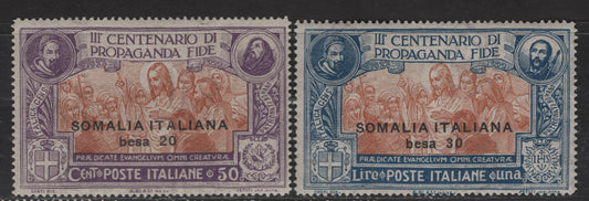 Lot 281 Italy - Somalia SC#53-54 20b on 50c - 1l Violet & Brown - Blue & Brown Orange Propagation of the Faith, 1923 Propagation of the Faith Issue, 2 VFNH Singles