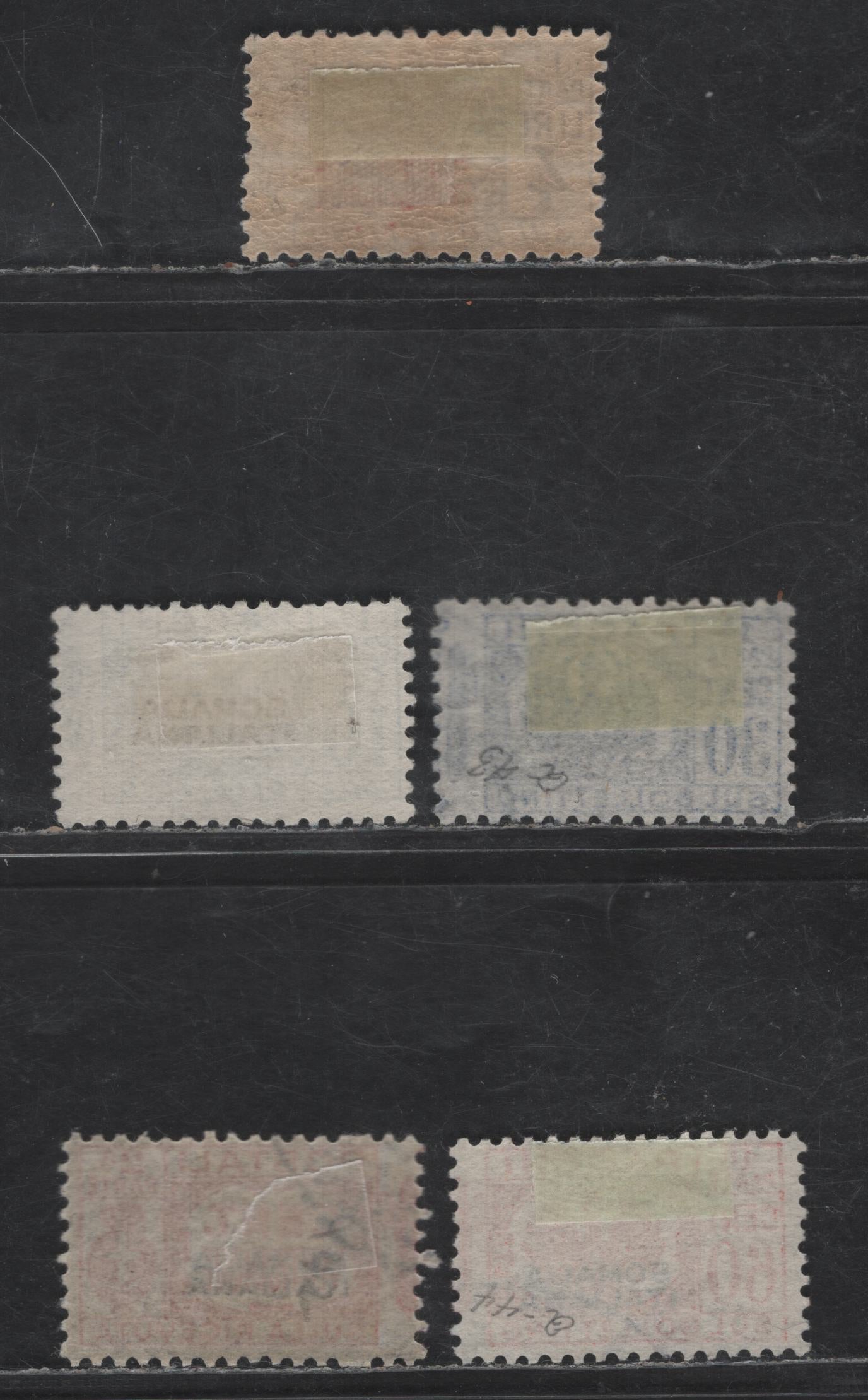 Lot 283 Italy - Somalia SC#Q2, Q33, Q43-Q44 10c - 4l Blue -Gray Parcel Post, 1917-1939 Parcel Post Issues, 5 Fine/Very Fine Used Singles, Right & Left Halves Used, Red & Black Overprint, Left & Right Halves Of Q44