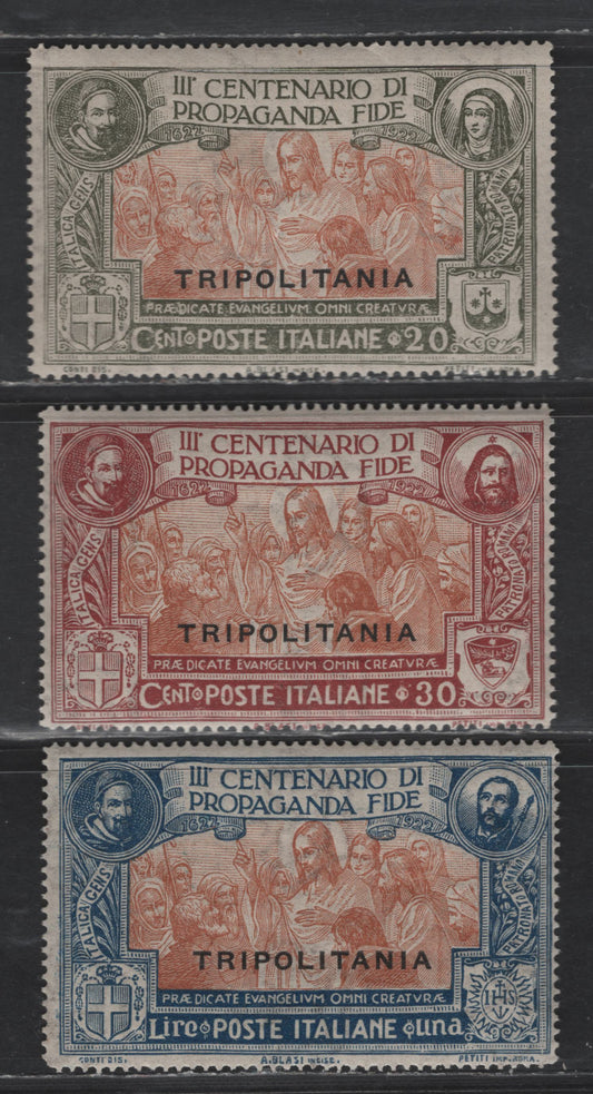 Lot 284 Tripolitonia SC#1-2, 4 20c - 1l Olive Green & Brown Orange - Blue & Brown Orange Propagation of the Faith, 1923 Propagation of the Faith Issue, 3 F/VFNH Singles