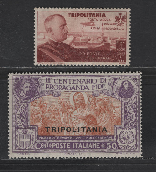 Lot 285 Tripolitonia SC#3, CB5 50c - 1+20c Violet & Brown Orange - Red Brown Propagation of the Faith, 1923 Propagation of the Faith Issue, 2 F/VFOG Singles