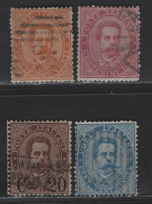 Lot 289 Italy SC#46-48, 65 10c - 20c on 30c Claret - Red Brown King Humbert I, 1879-1891 King Humbert I Issue, 4 Fine/Very Fine Used Singles