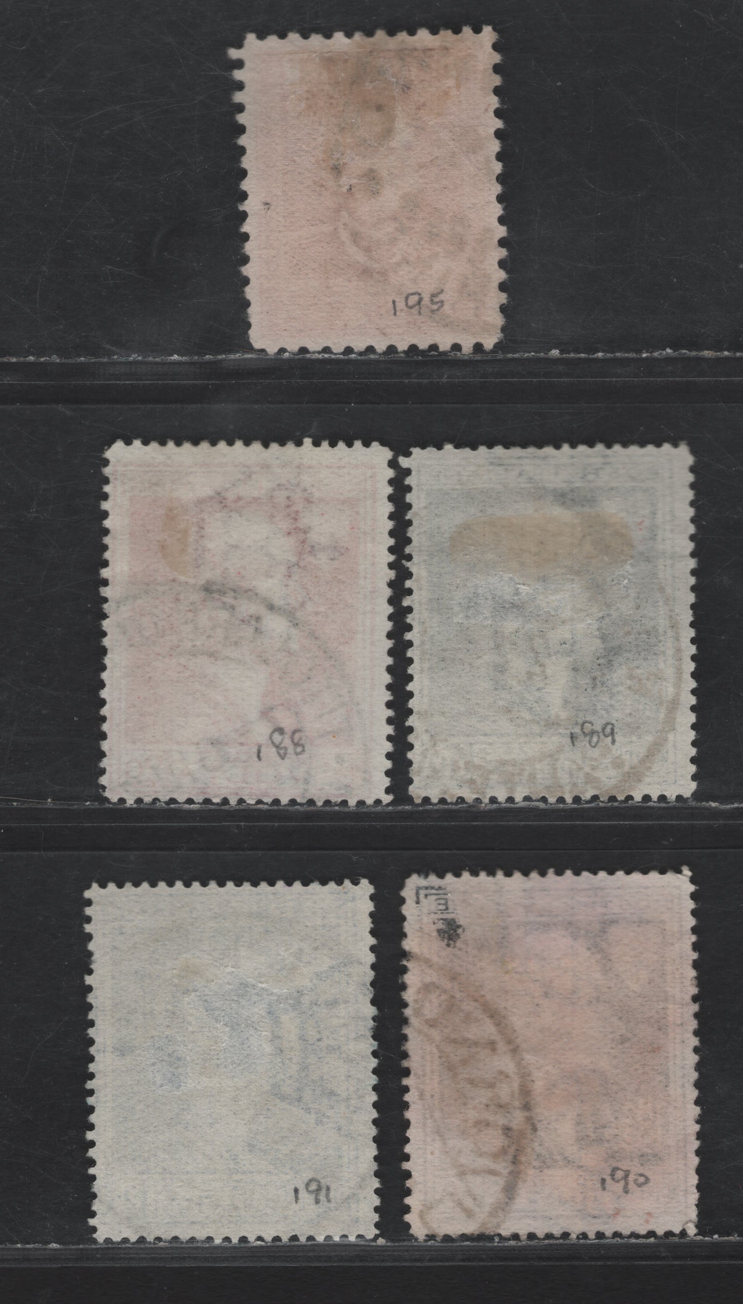 Lot 297 Italy SC#188-191, 195 20c - 2.55l Dark Carmine - Brown Carmine Allesandro Volta - Victor Emmanuel, 1927-1929 Allesandro Volta - Victor Emmanuel Issues, 5 Fine/Very Fine Used Singles
