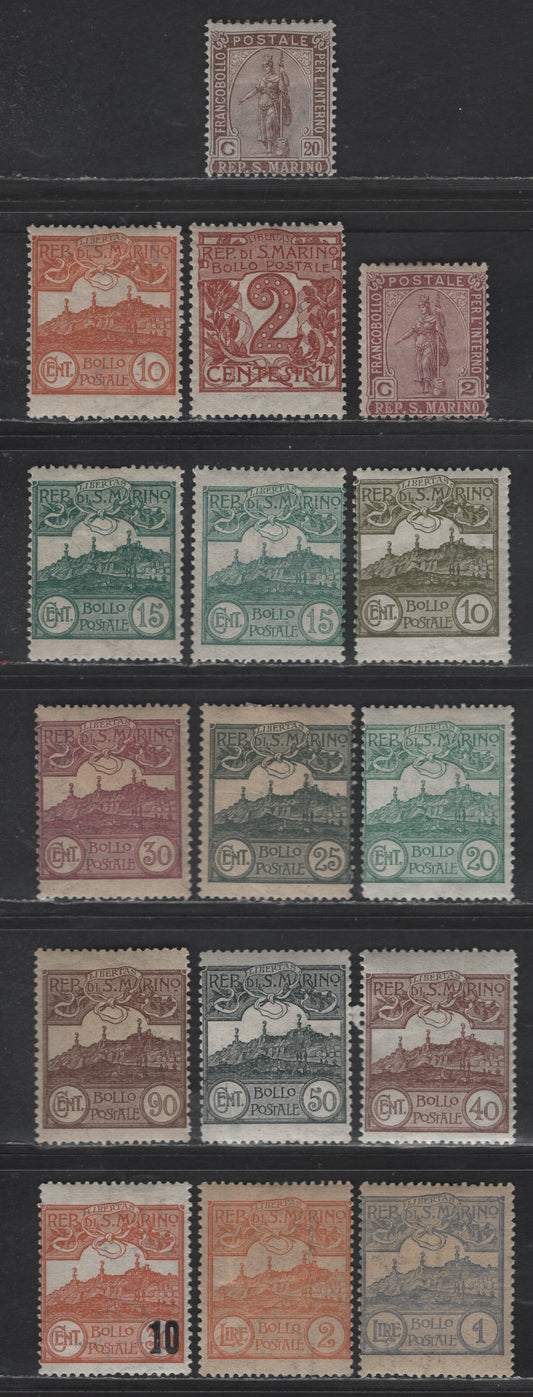 Lot 307 San Marino SC#37, 33, 41, 46-48, 52, 54, 57, 68, 71, 73, 189 20c - 10c on 30c Deep Brown - Brown Orange Liberty - Mount Titano, 1899-1941 Liberty - Mount Titano Definitive & Surcharged Issues, 13 FOG Singles
