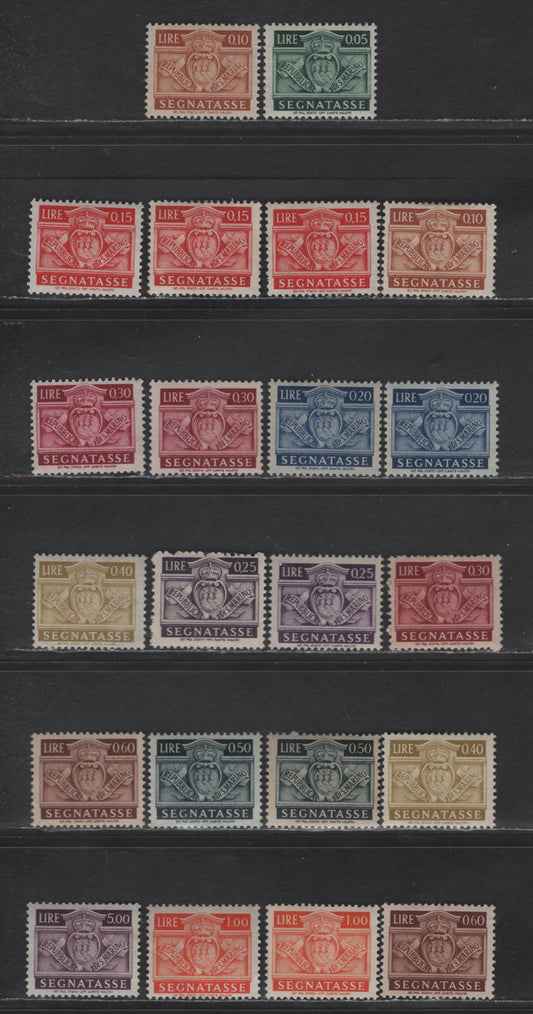 Lot 317 San Marino SC#J65-J74, J76 5c - 5l Dark Green - Dull Violet Coat of Arms, 1945 Postage Dues, 22 F/VFOG Singles