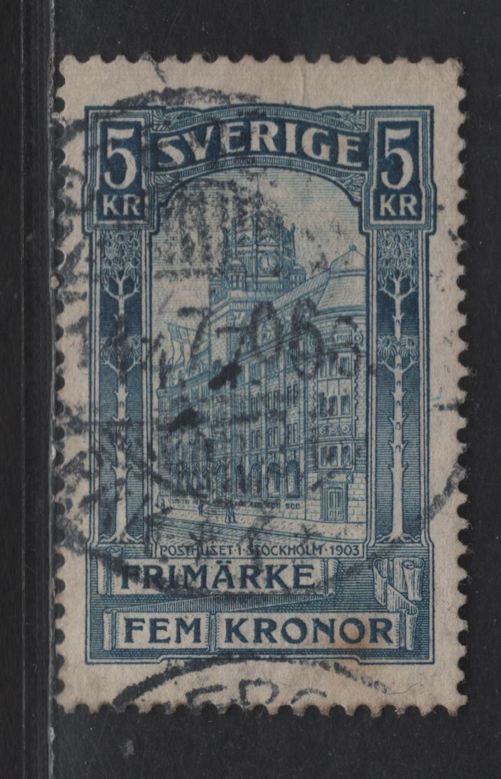 Lot 318 Sweden SC#66 5k Blue Stockholm Post Office, 1903 Stockholm Post Office Issue, A Fine Used Single