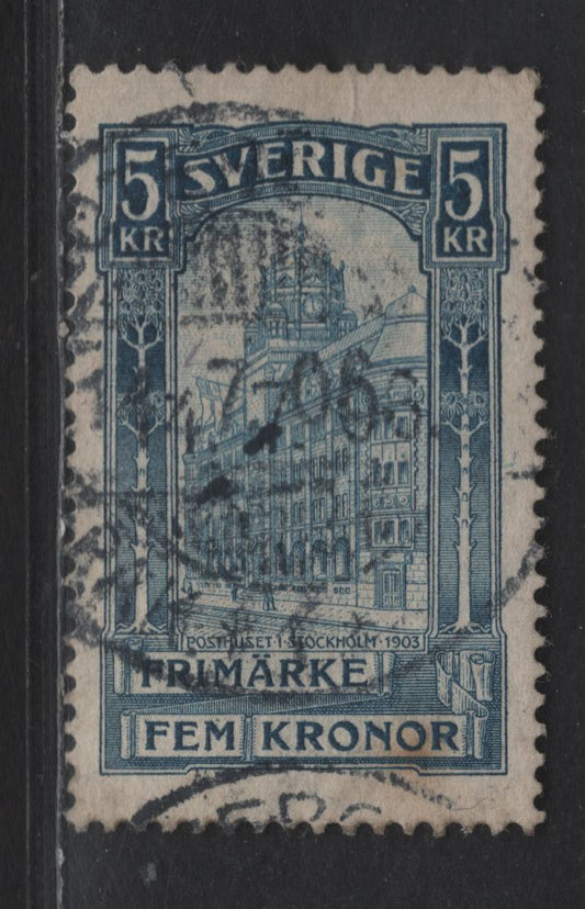 Lot 318 Sweden SC#66 5k Blue Stockholm Post Office, 1903 Stockholm Post Office Issue, A Fine Used Single