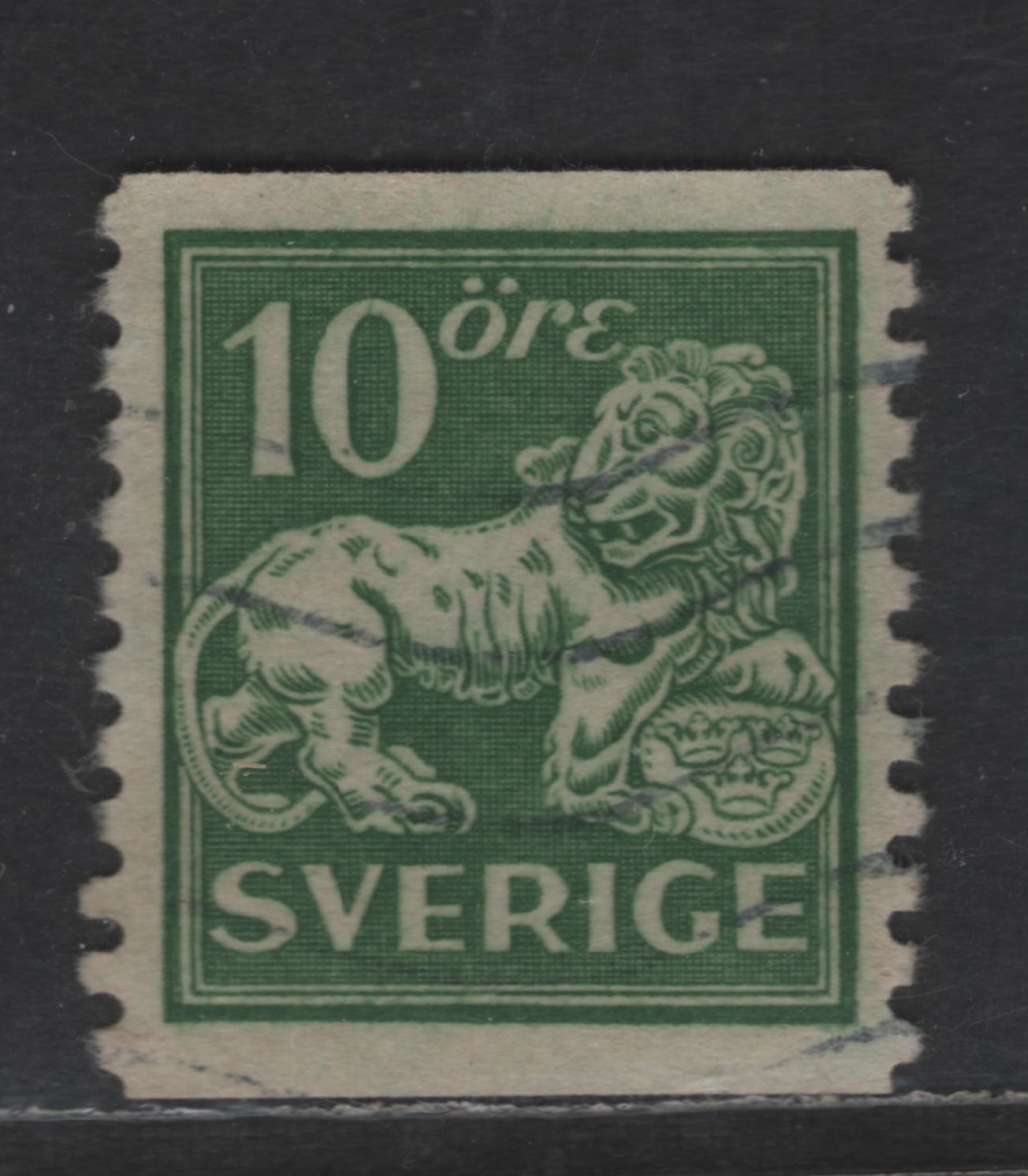 Lot 326 Sweden SC#124 (Facit 144cc) 10o Green Heraldic Lion, 1920-1925 Heraldic Lion Issue, A Very Fine Used Single, Perf 10 Vertically, Wmk Wavy Lines Running Downward Left to Right
