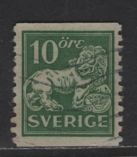Lot 326 Sweden SC#124 (Facit 144cc) 10o Green Heraldic Lion, 1920-1925 Heraldic Lion Issue, A Very Fine Used Single, Perf 10 Vertically, Wmk Wavy Lines Running Downward Left to Right