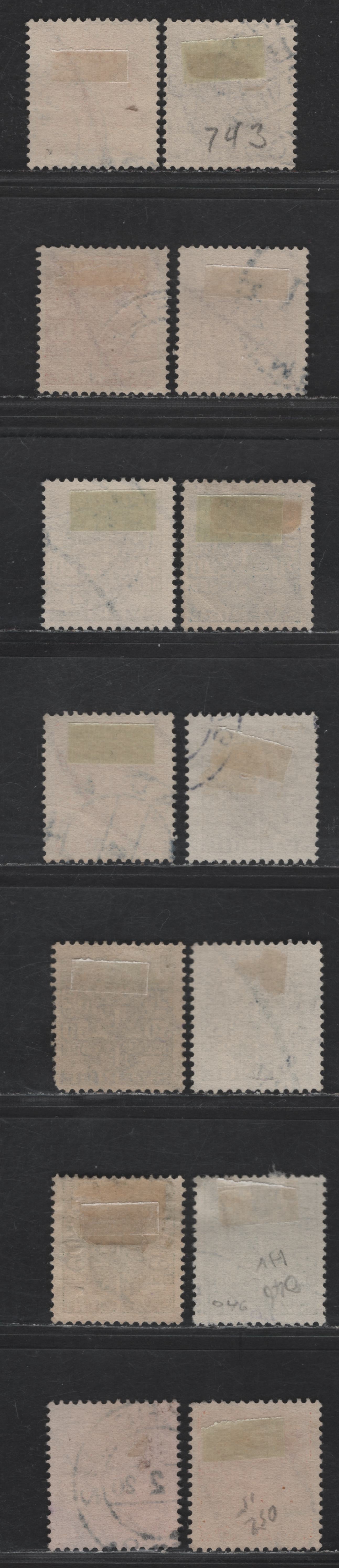 Lot 354 Sweden SC#O45, O46, O50, O2 5o - 25o Green - Orange Emblem, 1910-1919 Official Issue, 14 Very Fine Used Singles, Wmk Wavy Lines Running Downward From UL to LR, Top Quality, As Listed In Facit, Two Shades Of 5o