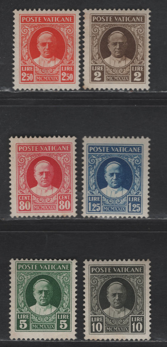 Lot 371 Vatican City # 8-13, 1929 Pope Pius XI Definitives Issue, 6 F & VF OG SIngles