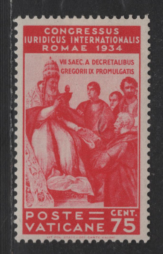 Lot 376 Vatican City # 44 75c Rose Red, 1935 Juridicial Congress Issue, A VFOG Single