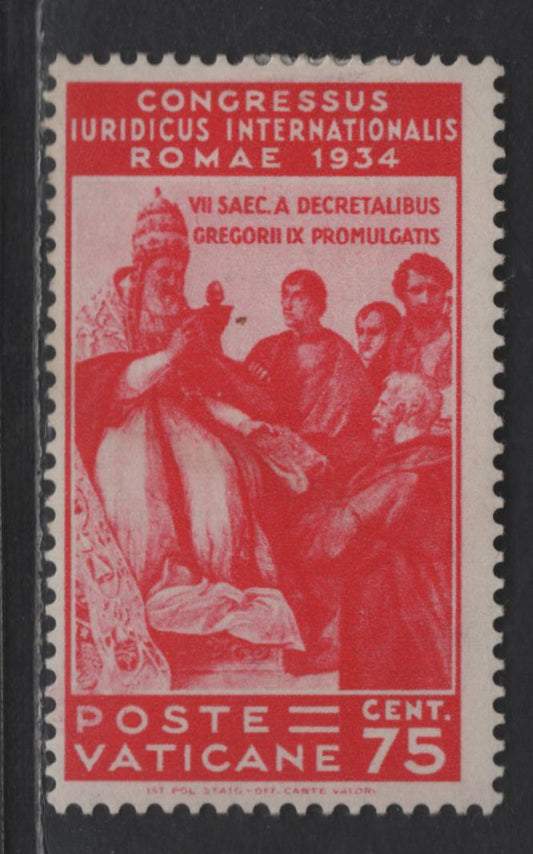 Lot 377 Vatican City ## 44 75c Rose Red, 1935 Juridicial Congress Issue, A FOG Single