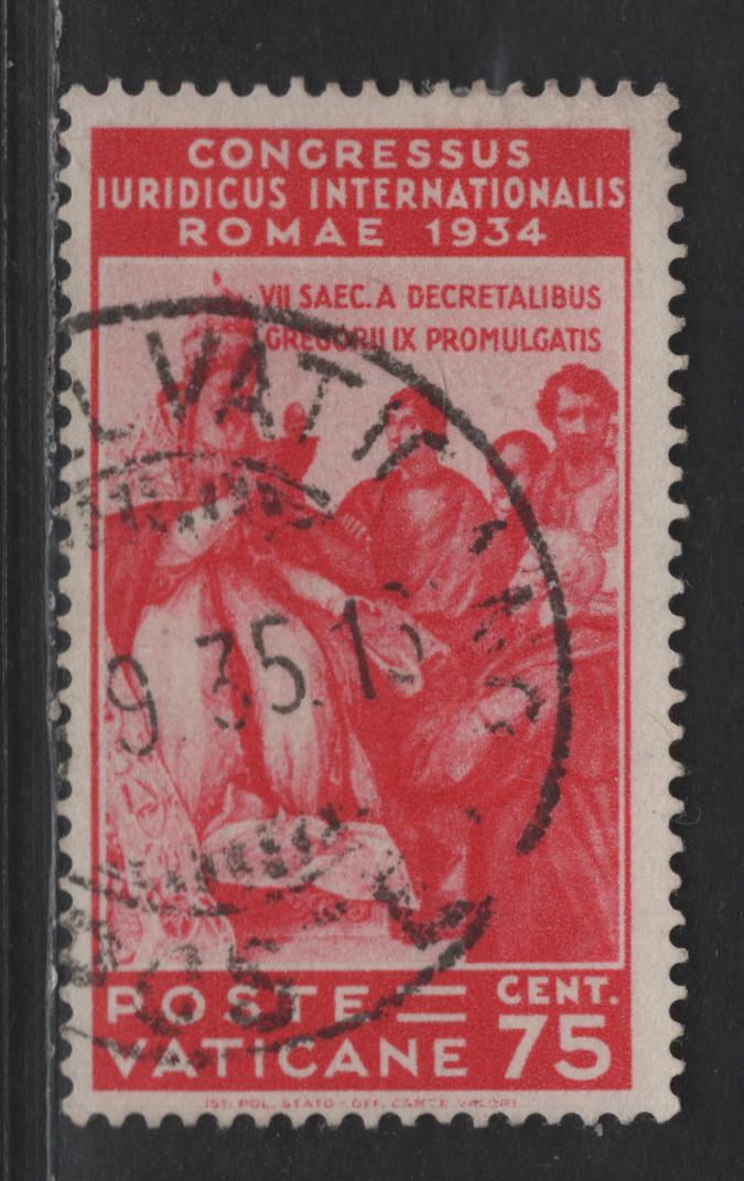 Vatican City ## 44 75c Rose Red, 1935 Juridicial Congress Issue, A Very Fine Used Single