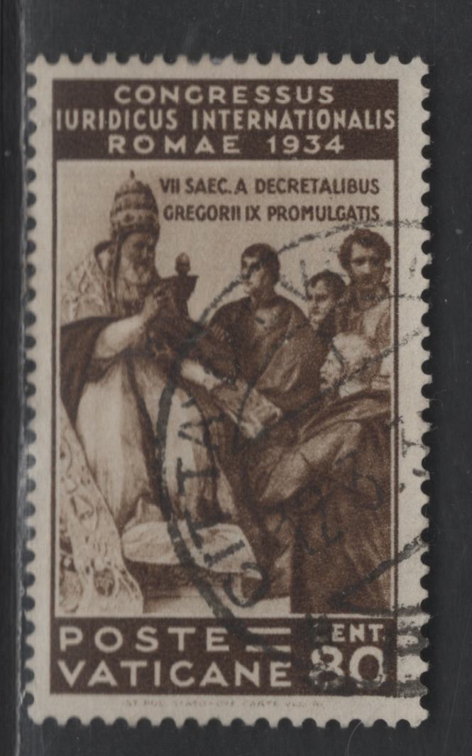 Lot 379 Vatican City #45 80c Dark Brow, 1935 Juridicial Congress Issue, A Very Fine Used Single