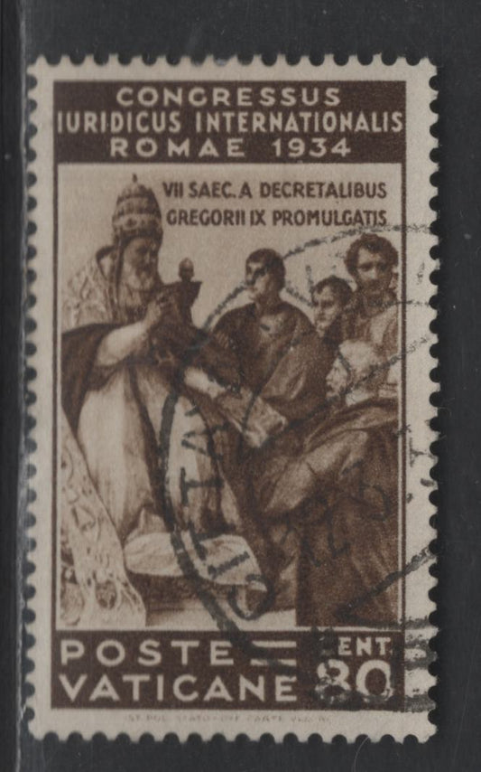 Lot 379 Vatican City #45 80c Dark Brow, 1935 Juridicial Congress Issue, A Very Fine Used Single