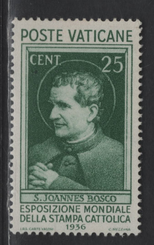 Lot 382 Vatican City #49 25c Yellow Green, 1936 World Exposition Of Catholic Press Issue, A VFOG Single
