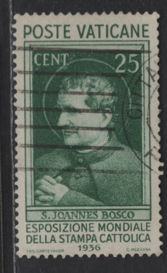 Lot 383 Vatican City #49 25c Yellow Gree, 1936 World Exposition Of Catholic Press Issue, A Very Fine Used Single