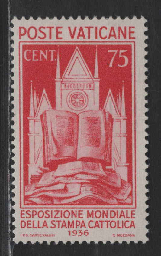 Lot 384 Vatican City #51 75c Rose Red, 1936 World Exposition Of Catholic Press Issue, A FOG Single