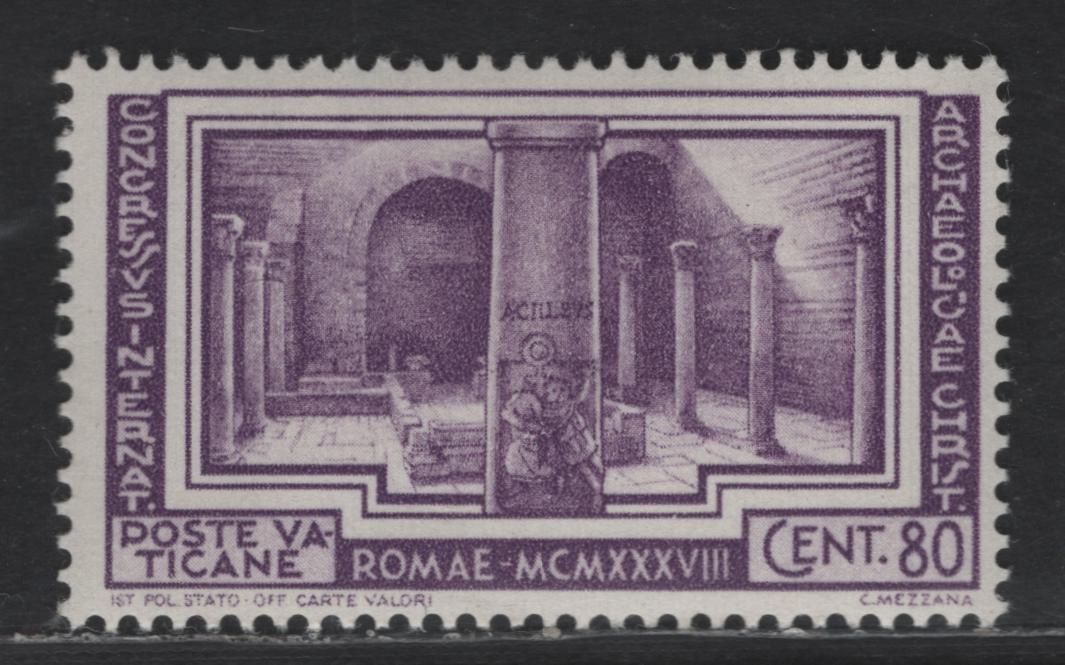 Lot 385 Vatican City #59 80c Violet, 1938 Christian Archaelogical Congress Issue, A VFOG Single