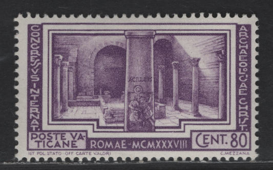 Lot 385 Vatican City #59 80c Violet, 1938 Christian Archaelogical Congress Issue, A VFOG Single