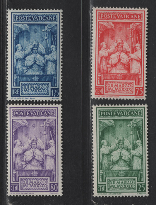 Lot 388 Vatican City #68-71 25c Green - 1.25L Deep Blue, 1939 Coronation Of Pope Pius XII Issue, 4 VFOG Singles
