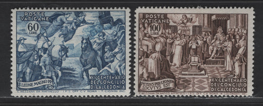 Lot 398 Vatican City #152-153 60L Deep Blue & 100L Dark Brown, 1951 Council Of Chalcedon Issue, 2 FOG Singles
