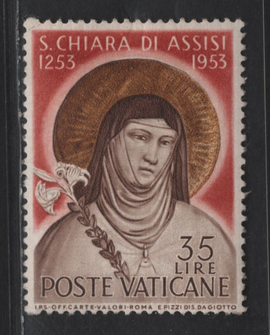 Lot 400 Vatican City #170 35L Brown Red, Yellow Brown & Violet Brown, 1953 700th Anniversary Of Death Of St. Claire Of Assisi Issue, A VFNH Single