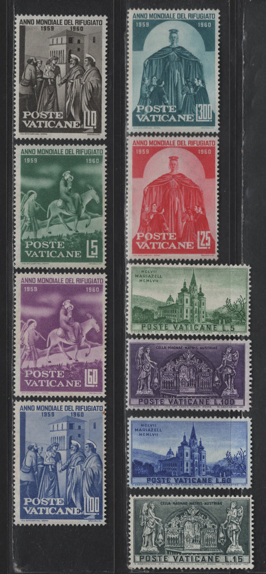 Lot 402 Vatican City #229-232, 275-280 5L Green - 300L Prussian Green, 1957 Mariazell Shrine - 1960 World Refugee Year Issues, 10 F & VF NH Singles