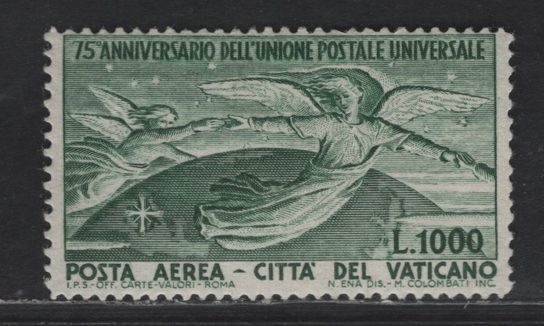 Lot 404 Vatican City #C19 1000L Green, 1949 75th Anniversary Of UPU Airmail Issue, A VFOG Single