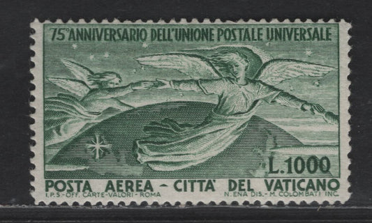 Lot 404 Vatican City #C19 1000L Green, 1949 75th Anniversary Of UPU Airmail Issue, A VFOG Single