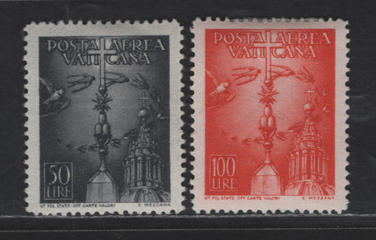 Lot 405 Vatican City #C14-C15 50L Dark Grey & 100L Red Orange, 1947 Airmail Issue, 2 VFOG Singles