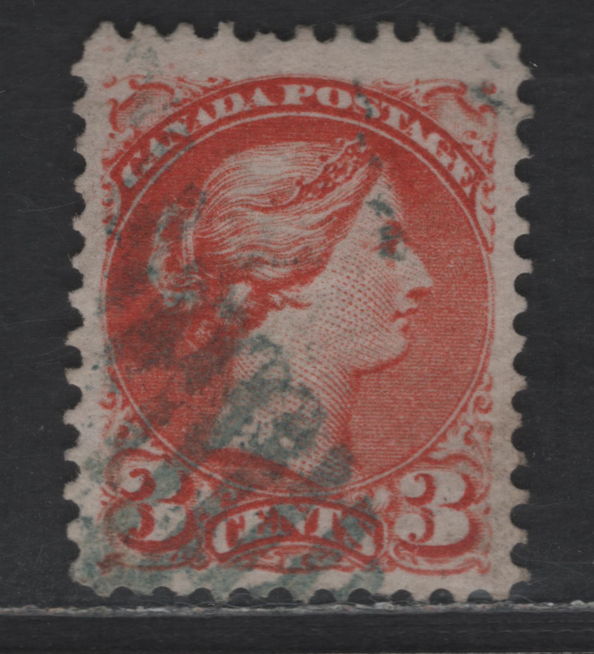 Lot 411 Canada SC#37iii 3c Deep Red Orange Queen Victoria, 1870-1893 Small Queen Issue, A Very Fine Used Single, Mid Montreal Printing, Paper MM-I, Left Column, No Position Dot, Perf 11.6x12