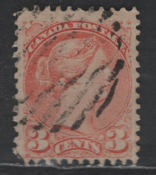 Lot 414 Canada SC#37iiivar 3c Pale Dull Orange Red Queen Victoria, 1870-1893 Small Queen Issue, A Fine Used Single, Mid Montreal Printing, Paper MM-I, Unusual Shade, Perf 11.75x12, No Pos. Dot