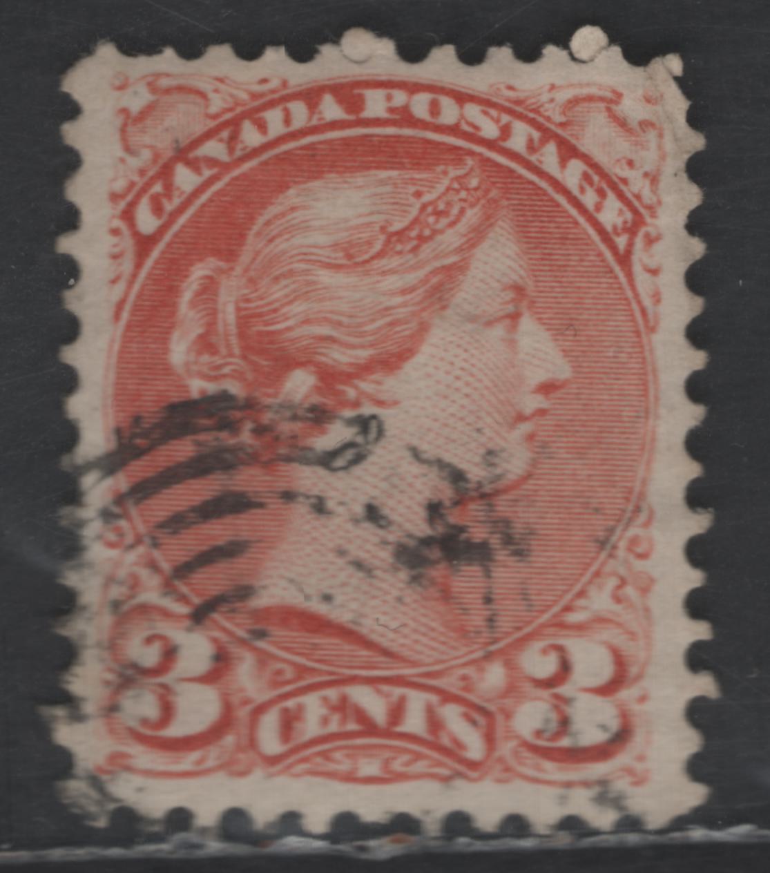 Lot 415 Canada SC#37ii 3c Dull Red Queen Victoria, 1870-1893 Small Queen Issue, A Very Fine Used Single, Mid Montreal Printing, Paper MM-I, Perf 11.75x12, Without Pos. Dot