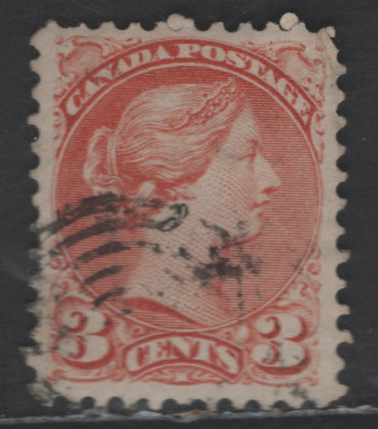 Lot 415 Canada SC#37ii 3c Dull Red Queen Victoria, 1870-1893 Small Queen Issue, A Very Fine Used Single, Mid Montreal Printing, Paper MM-I, Perf 11.75x12, Without Pos. Dot