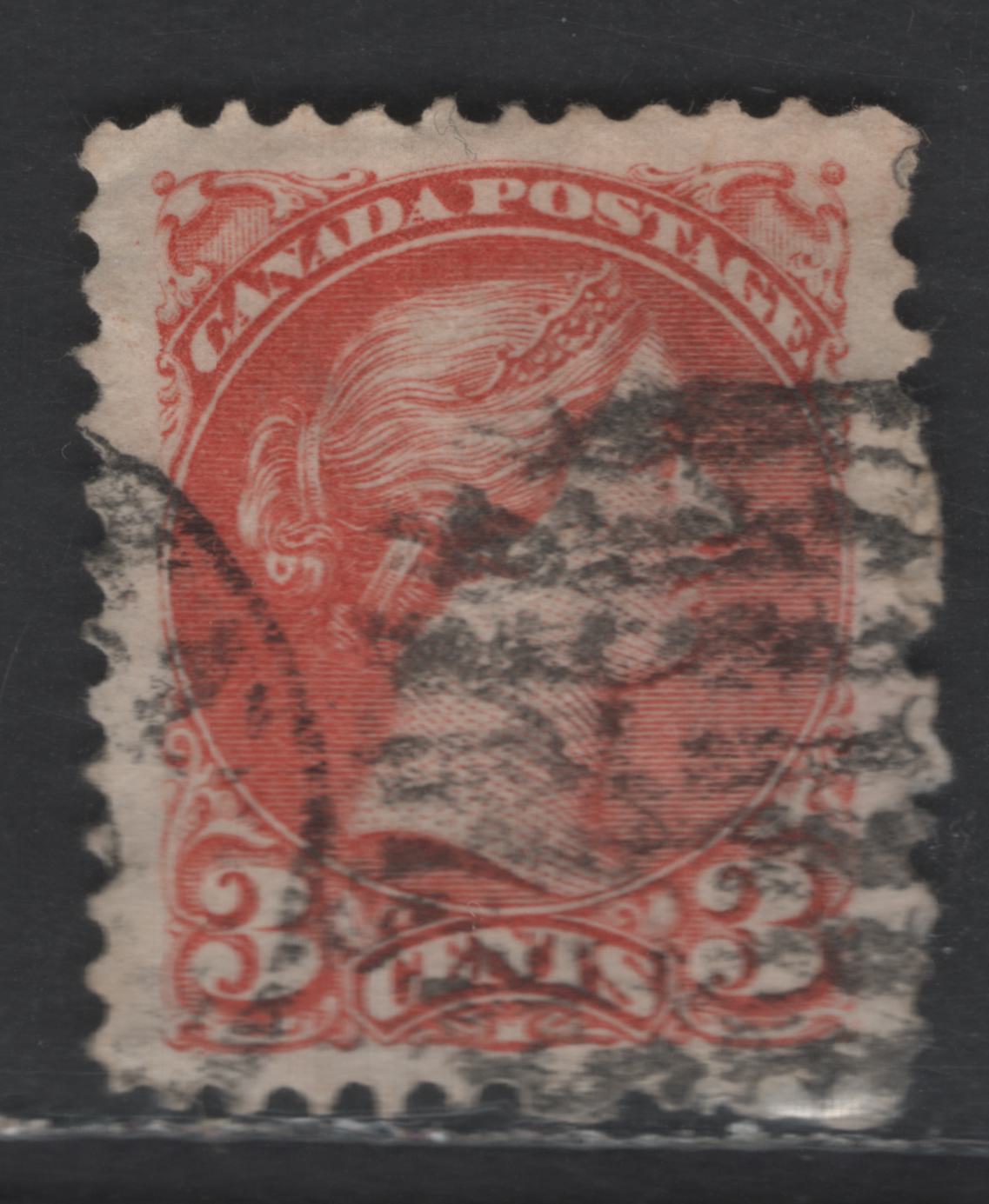 Lot 417 Canada SC#37e 3c Red Queen Victoria, 1870-1893 Small Queen Issue, A Very Fine Used Single, Mid Montreal Printing, Paper MM-I, No Pos. Dot, Perf 11.75x12