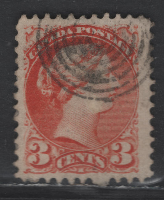 Lot 418 Canada SC#37iii 3c Orange Red Queen Victoria, 1870-1893 Small Queen Issue, A Very Fine Used Single, Mid Montreal Printing, Paper MM-D, No Pos Dot, Perf 11.75x12