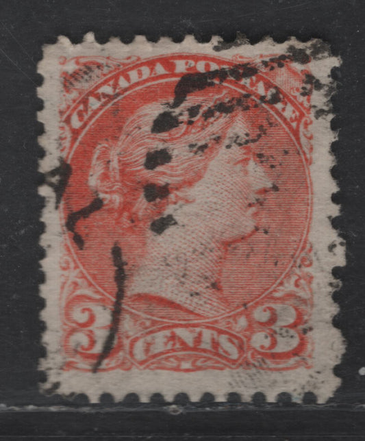 Lot 419 Canada SC#37iii 3c Orange Red Queen Victoria, 1870-1893 Small Queen Issue, A Very Fine Used Single, Mid Montreal Printing, Paper MM-P, No Pos. Dot