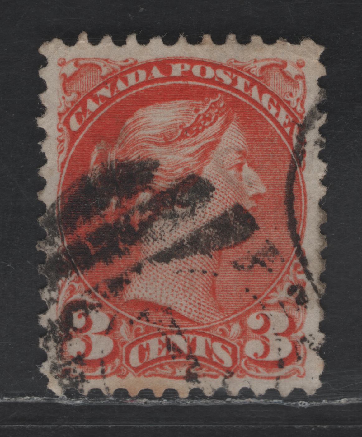 Lot 421 Canada SC#37iii 3c Red Orange Queen Victoria, 1870-1893 Small Queen Issue, A Very Fine Used Single, Mid Montreal Printing, Paper MM-D, No Pos. Dot, Perf 11.75x12