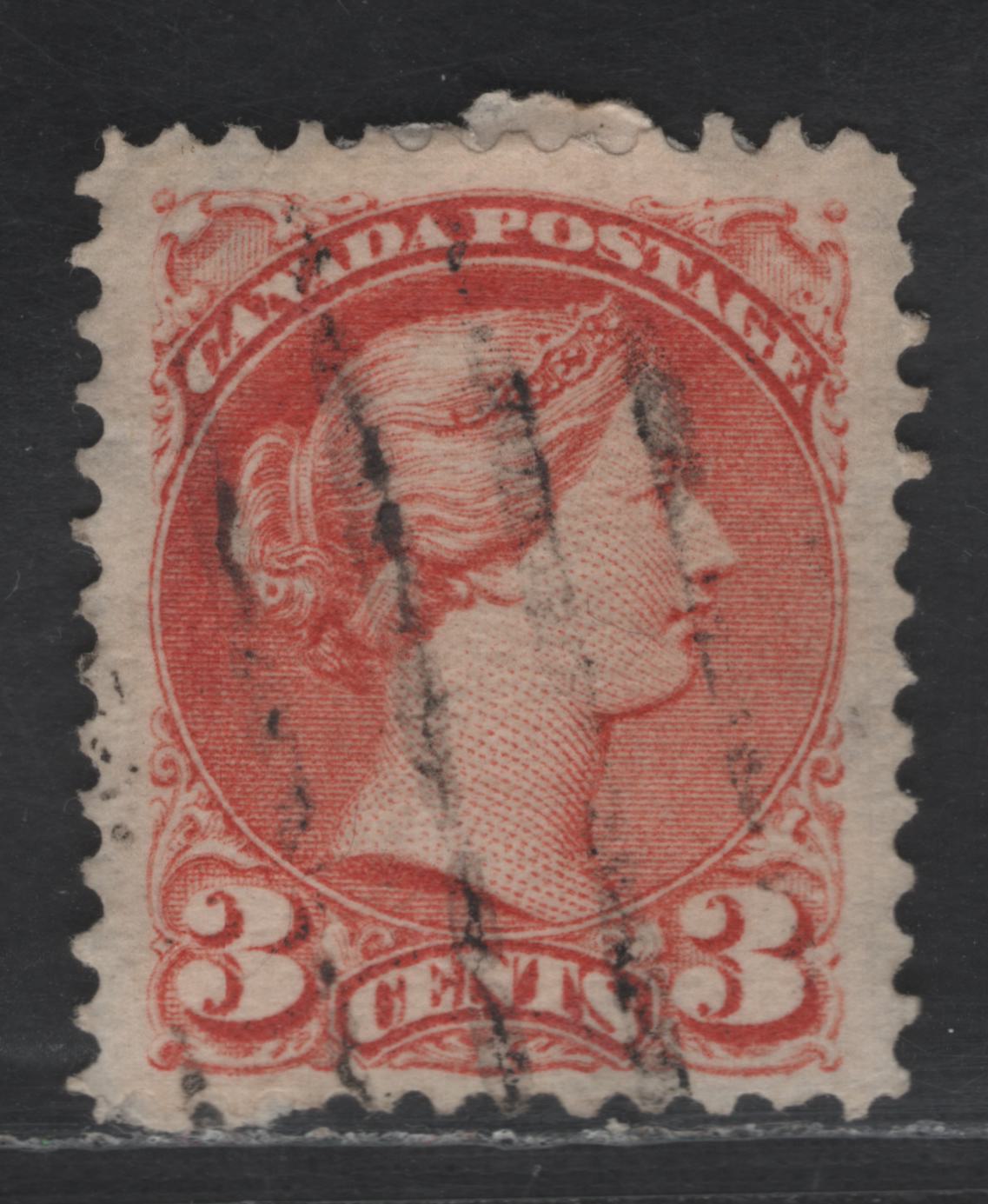 Lot 422 Canada SC#37e 3c Red Queen Victoria, 1870-1893 Small Queen Issue, A Fine Used Single, Mid Montreal Printing, Paper MM-B, No Pos. Dot, Perf 11.75x12