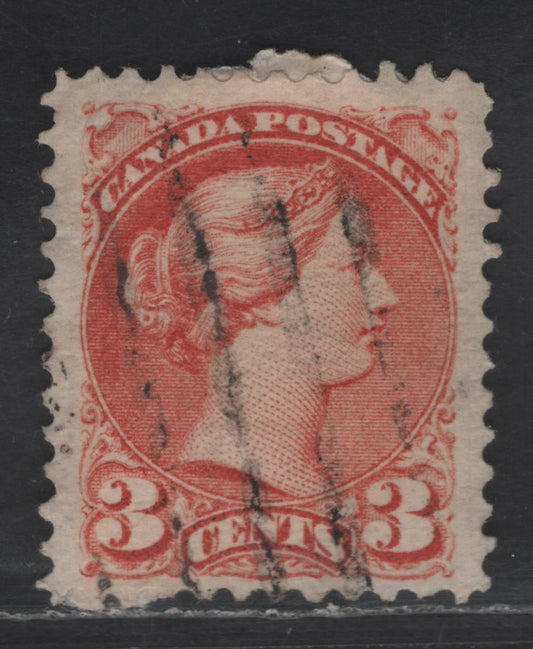Lot 422 Canada SC#37e 3c Red Queen Victoria, 1870-1893 Small Queen Issue, A Fine Used Single, Mid Montreal Printing, Paper MM-B, No Pos. Dot, Perf 11.75x12
