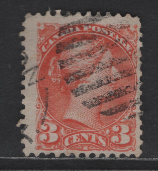 Lot 426 Canada SC#37iii 3c Bright Reddish Orange Queen Victoria, 1870-1893 Small Queen Issue, A Fine Used Single, Mid Montreal Printing, Paper MM-H, No Pos. Dots, Perf 11.75x12, Scarcer Types