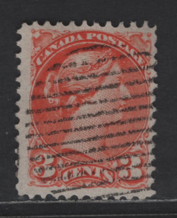 Lot 431 Canada SC#37iii 3c Bright Reddish Orange Queen Victoria, 1870-1893 Small Queen Issue, A Fine Used Single, Mid Montreal Printing, Left Column, Paper MM-W, No Pos. Dot, Perf 11.75x12