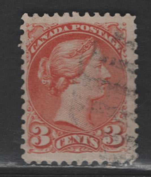 Lot 433 Canada SC#37iii 3c Dull Reddish Orange Queen Victoria, 1870-1893 Small Queen Issue, A Fine Used Single, Mid Montreal Printings, Left Column, Paper MM-D, No Pos. Dot, Perf 11.75x12