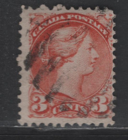 Lot 436 Canada SC#37e 3c Red Queen Victoria, 1870-1893 Small Queen Issue, A Fine Used Single, Mid Montreal Printing, Left Column, Paper MM-P, No Pos. Dot, Perf 11.6x12